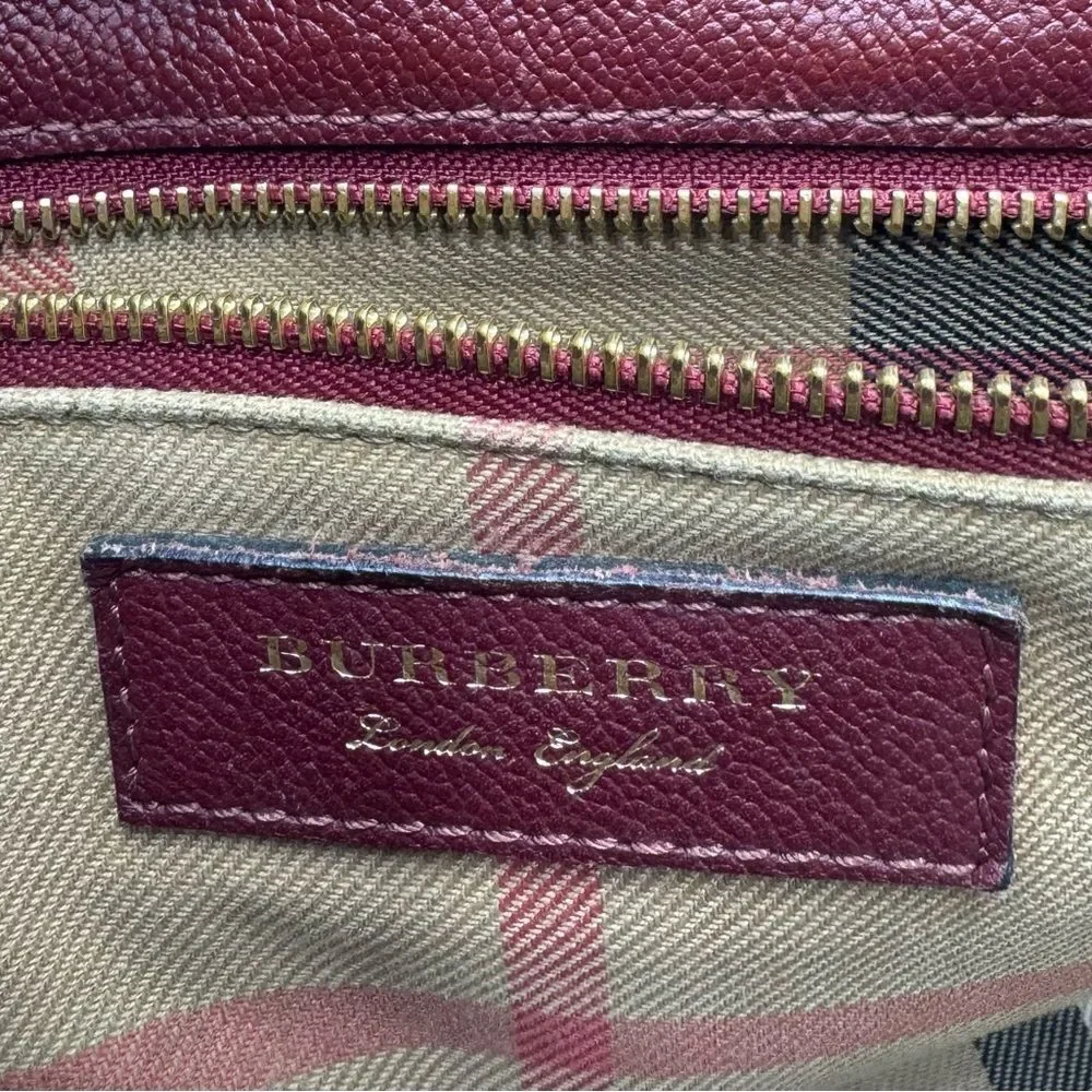 Burberry Medium Pebble Grained Burgundy Leather 2way Buckle Satchel Auth